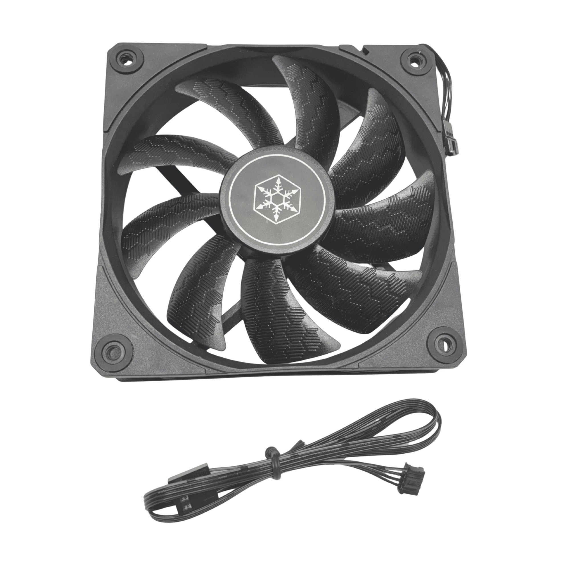 SilverStone SF120B 120mm PWM fan in black with shark skin blade design